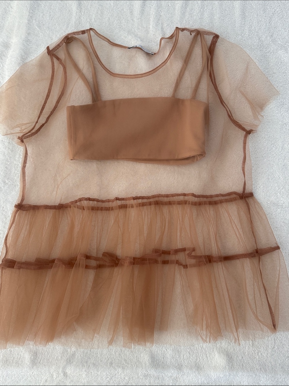 Sheer Brown Mesh Peplum Top with Bandeau
